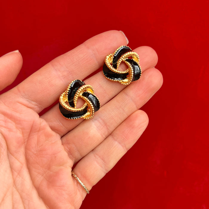 Vintage Black Gold Knot Clip On earrings