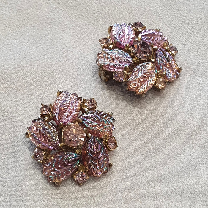 Vintage Schiaparelli Clip on Earrings Purple leaf glass - The Hirst Collection