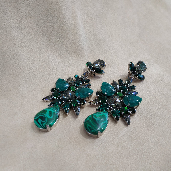 Malachite Emerald green statement earrings by Frangos - The Hirst Collection