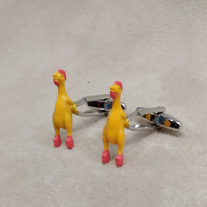 Rubber  chicken yellow enamel Cufflinks - The Hirst Collection