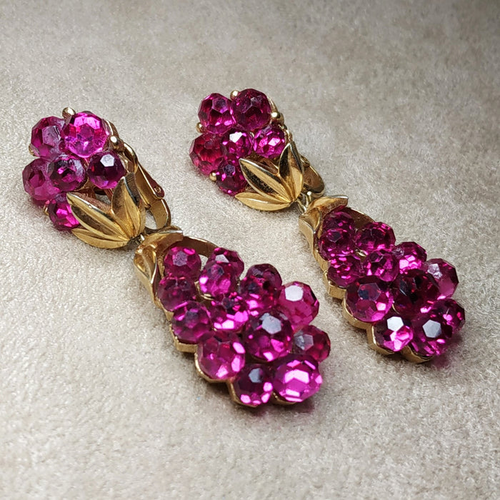 Vintage Trifari Pink Berry Drop Earrings - The Hirst Collection