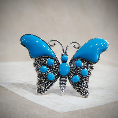 Butterfly Brooch Turquoise Silver Marcasite Pendant - The Hirst Collection