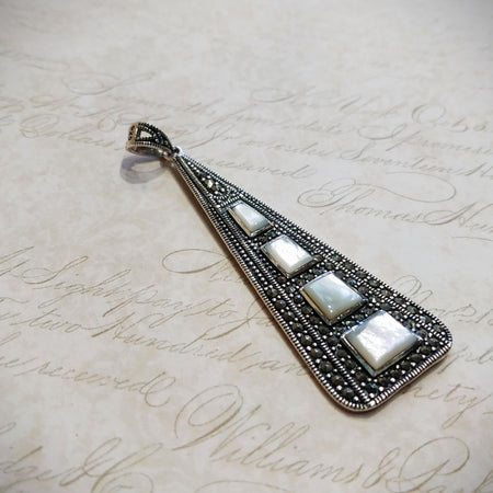 Mother of Pearl Art Deco Pendant  Silver Marcasite - The Hirst Collection