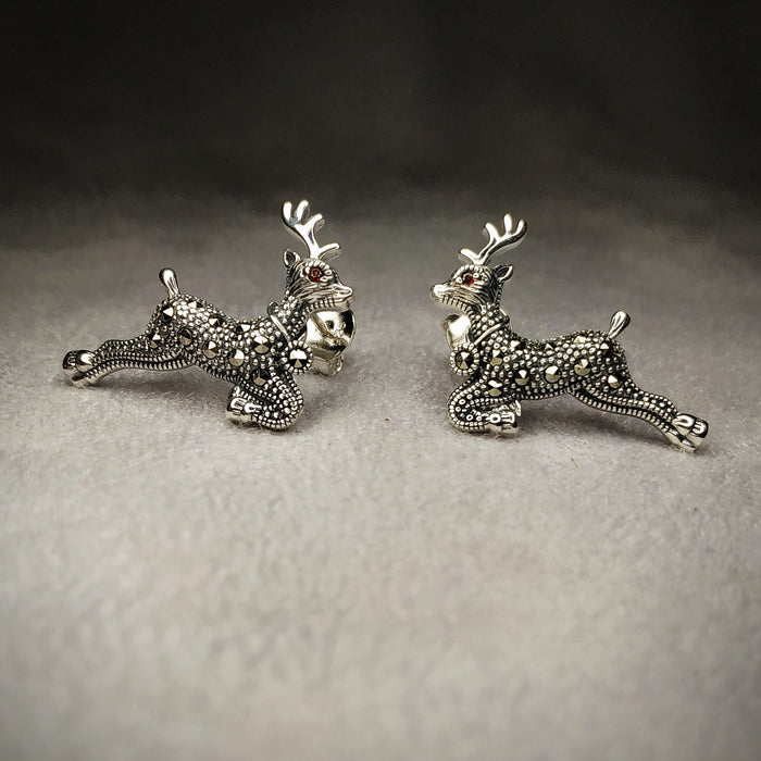Christmas  Reindeer Earrings Silver Marcasite - The Hirst Collection