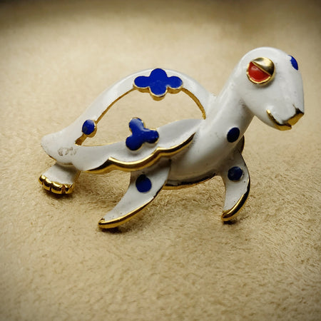 TrifariTurtle Brooch Vintage White Enamel - The Hirst Collection