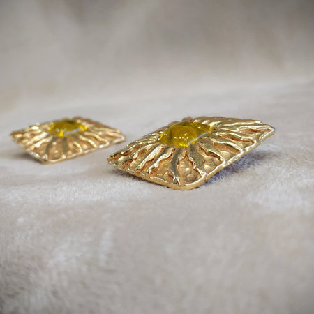 Jean Patou Yellow Gold Square  clip on earrings - The Hirst Collection