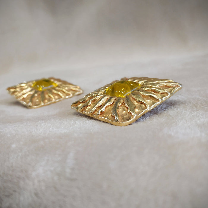 Jean Patou Yellow Gold Square  clip on earrings - The Hirst Collection