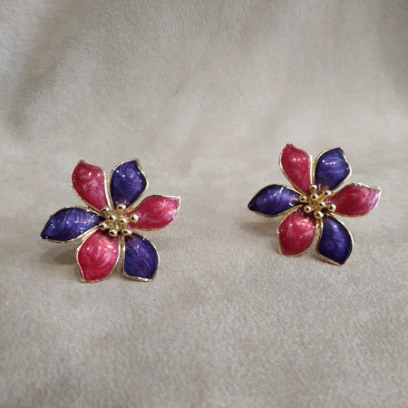Pink Purple Vintage Enamel Flower Earrings - The Hirst Collection