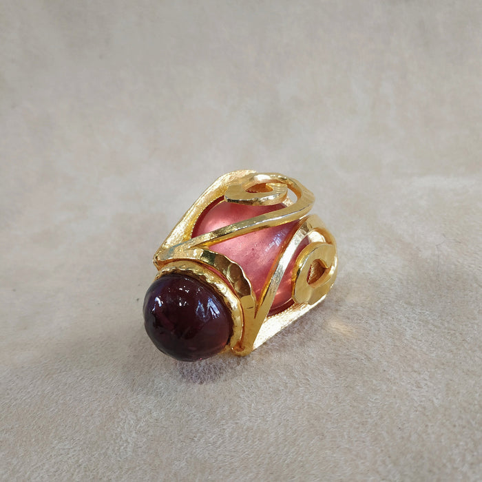 Poured glass Pink Red Golden Brooch  by Rose Cardin - The Hirst Collection