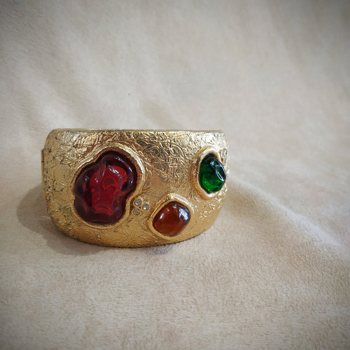 Givenchy Statement Bracelet Vintage Cuff Gold Red  Green - The Hirst Collection