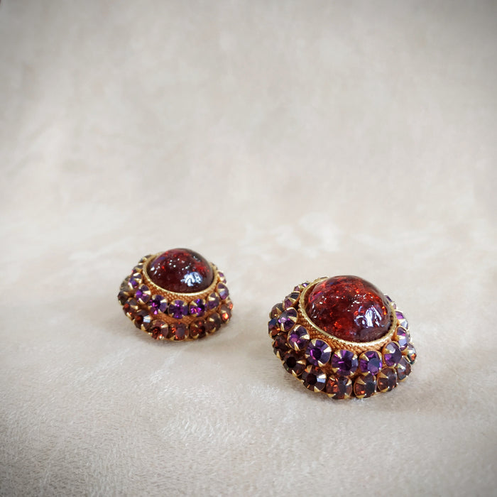 Dominique Aurientis statement Amber Purple Clip on Earrings - The Hirst Collection