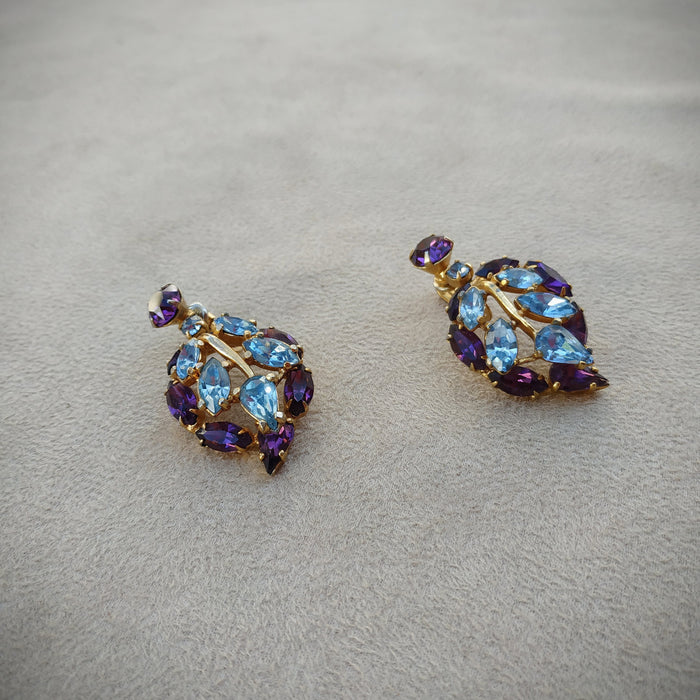 Vintage Purple Blue Drop Leaf Earrings by Mitchel Maer for Christian Dior - The Hirst Collection