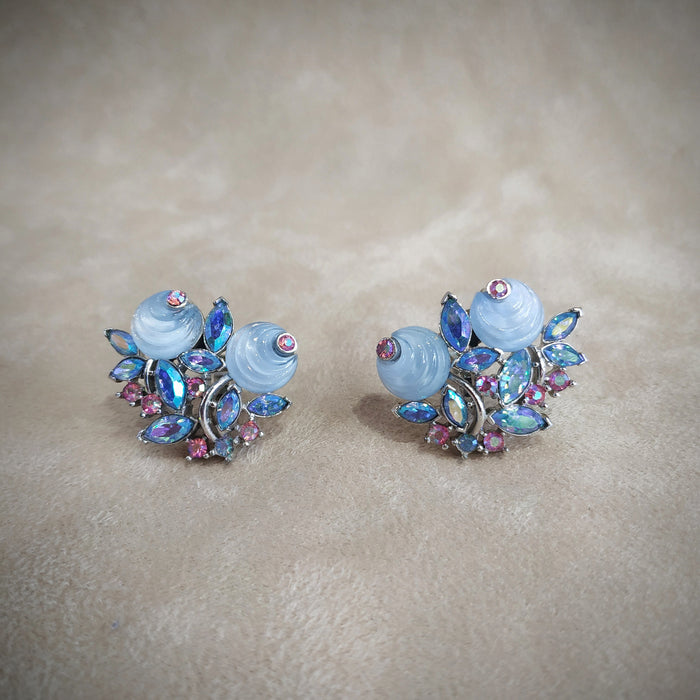 Vintage Trifari Blue pink  Berry Earrings - The Hirst Collection