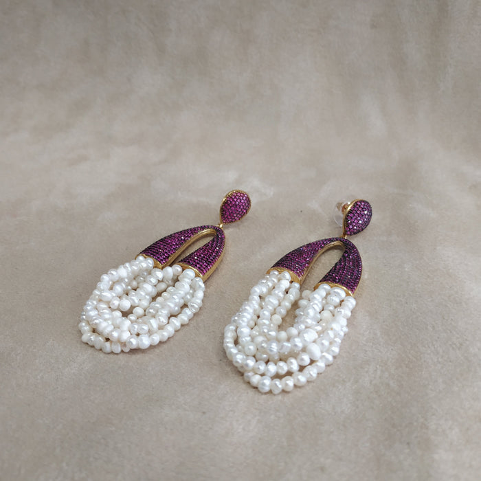 Natural waterfall pearl and ruby crystal pave earrings - The Hirst Collection