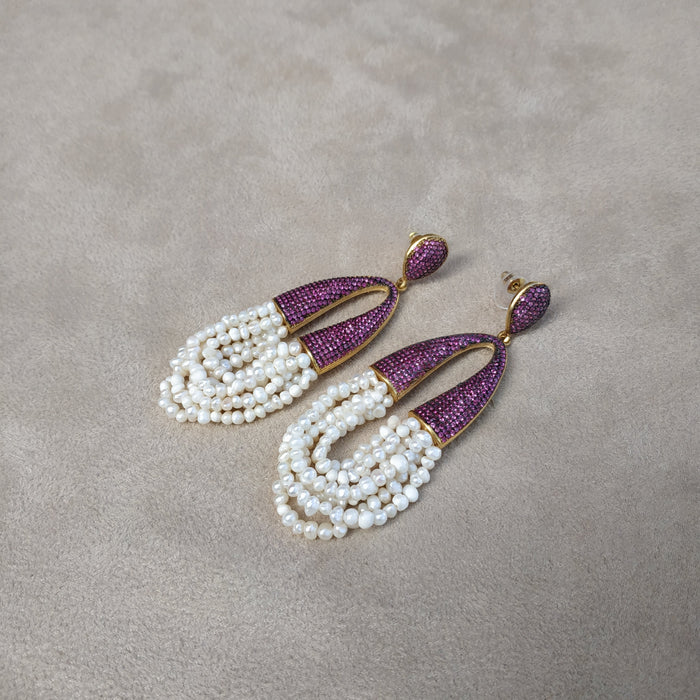 Natural waterfall pearl and ruby crystal pave earrings - The Hirst Collection