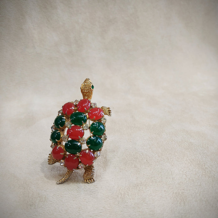 Brania Mimi Di N Vintage Gold Green Red Tortoise Brooch - The Hirst Collection
