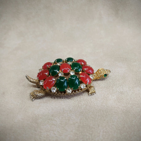 Brania Mimi Di N Vintage Gold Green Red Tortoise Brooch - The Hirst Collection