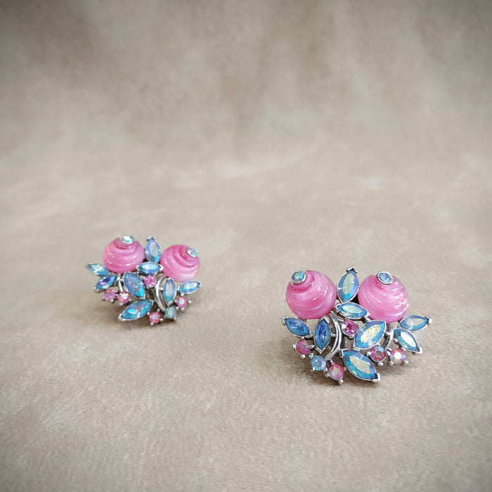 Vintage Trifari Pink Aurora Borealis Berry Earrings - The Hirst Collection