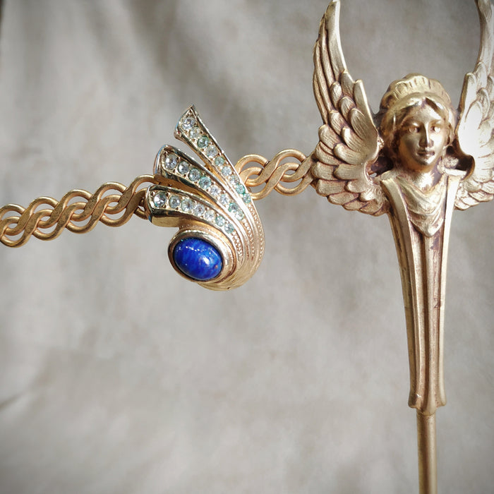 Grosse Vintage Wing Earrings Lapis Gold clip on - The Hirst Collection