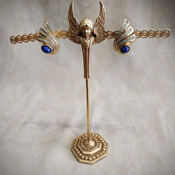 Grosse Vintage Wing Earrings Lapis Gold clip on - The Hirst Collection