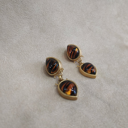 Rima Ariss Amber  Foil Glass Clip On Drop earrings - The Hirst Collection