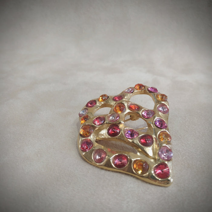 Gold Pink Double Heart Vintage Love Brooch - The Hirst Collection