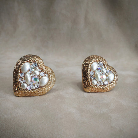 Jacky De G Chunky Vintage Gold Heart Earrings - The Hirst Collection