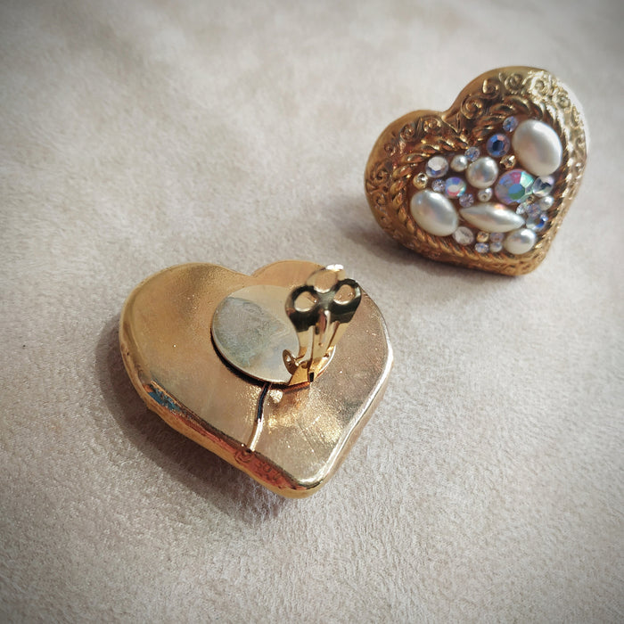 Jacky De G Chunky Vintage Gold Heart Earrings - The Hirst Collection