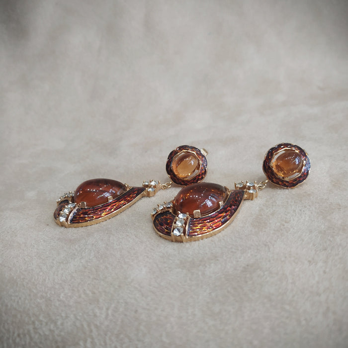 Trifari Brown drop earrings L’Orient Collection 1960s - The Hirst Collection