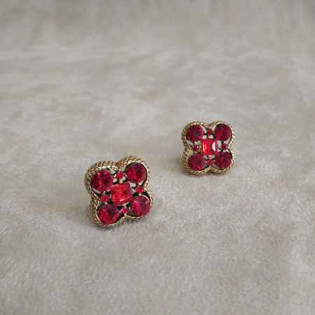 Quatrefoil Red Gold Clip On Earrings by Askew London - The Hirst Collection