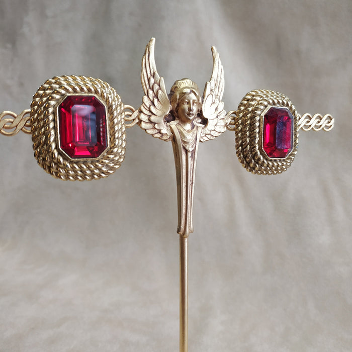 Red Square Earrings by Sphinx Clip On Gold - The Hirst Collection