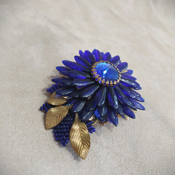 Stanley Hagler Blue Cobalt blue flower statement Brooch - The Hirst Collection