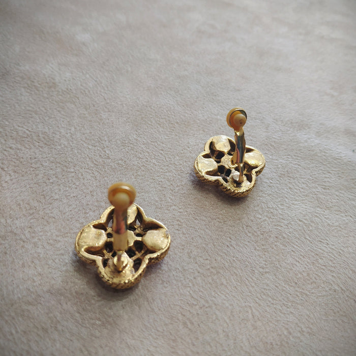 Quatrefoil Red Gold Clip On Earrings by Askew London - The Hirst Collection