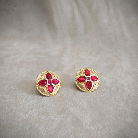 Red Round Earrings by Rima Ariss Clip On Gold - The Hirst Collection