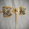 Yves Saint Laurent  Vintage Clip On Earrings Gold Blue Crystal Sqaure - The Hirst Collection