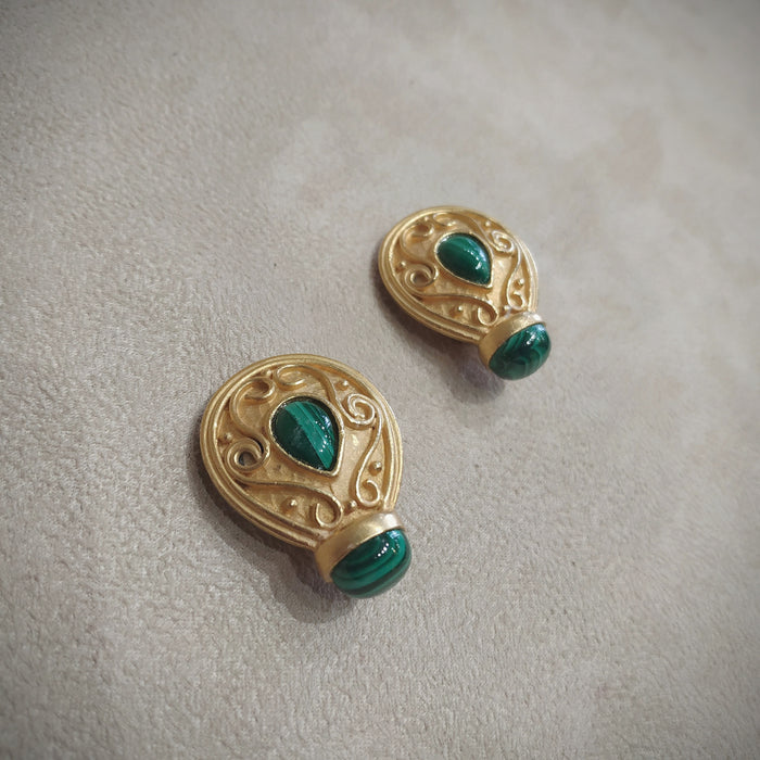 Malachite Earrings by Rima Ariss Green Clip On Gold - The Hirst Collection