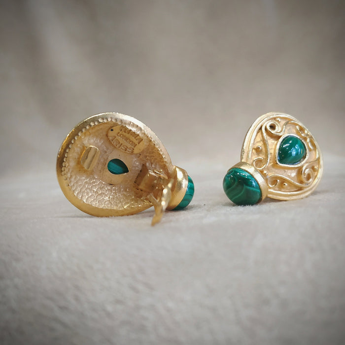 Malachite Earrings by Rima Ariss Green Clip On Gold - The Hirst Collection