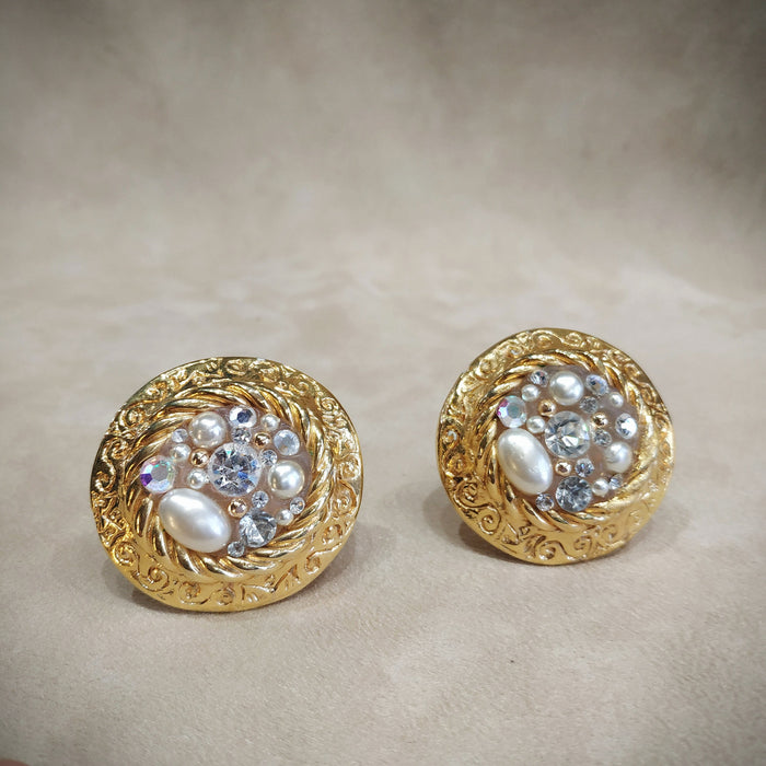 Jacky De G Chunky Vintage Gold Round Earrings - The Hirst Collection