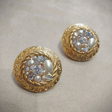 Jacky De G Chunky Vintage Gold Round Earrings - The Hirst Collection