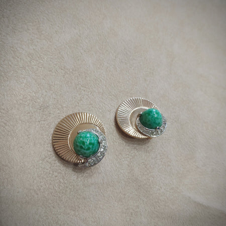 Gold Fan Green Vintage earrings by Boucher - The Hirst Collection