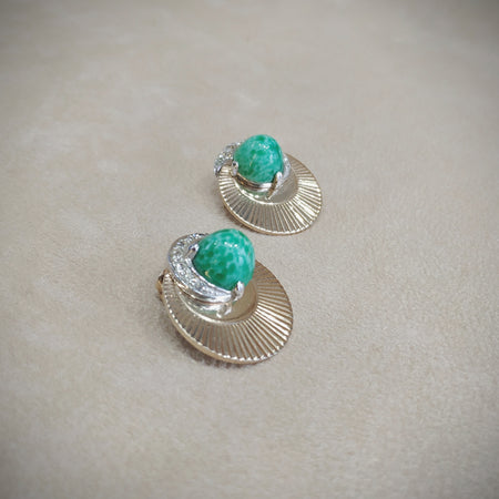 Gold Fan Green Vintage earrings by Boucher - The Hirst Collection