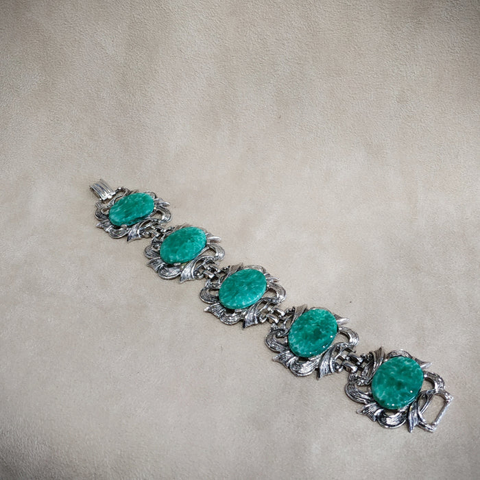 Jade Green Silver Plated Vintage Bracelet - The Hirst Collection
