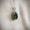 Large Olive Green Oval pendant Necklace Silver Marcasite Cubic Zirconia - The Hirst Collection