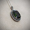 Large Olive Green Oval pendant Necklace Silver Marcasite Cubic Zirconia - The Hirst Collection
