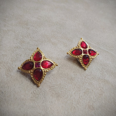 Red Gold Star Cross clip on earrings by Rima Ariss - The Hirst Collection