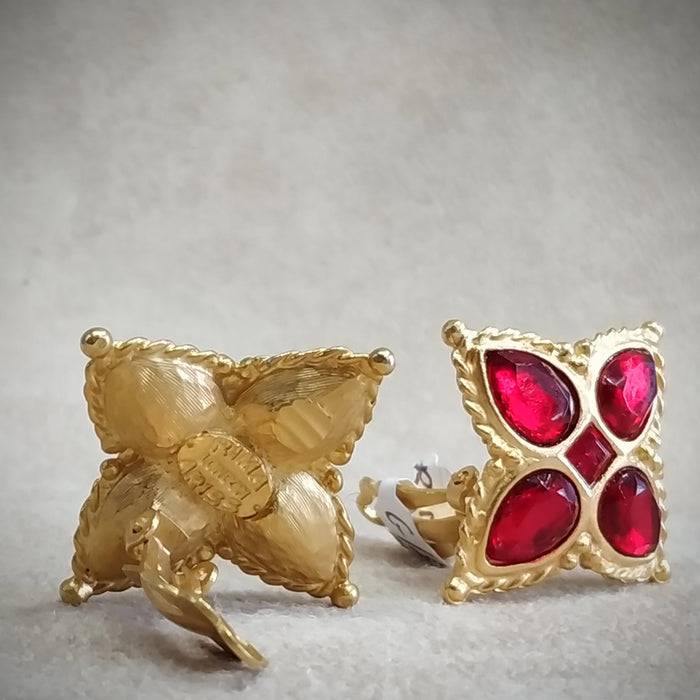 Red Gold Star Cross clip on earrings by Rima Ariss - The Hirst Collection