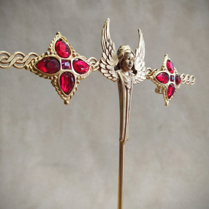 Red Gold Star Cross clip on earrings by Rima Ariss - The Hirst Collection