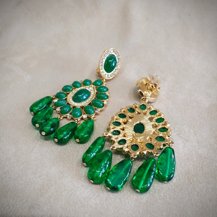 Kenneth Jay Lane. Jade Green glass Chandelier Vintage Clip on Earrings - The Hirst Collection