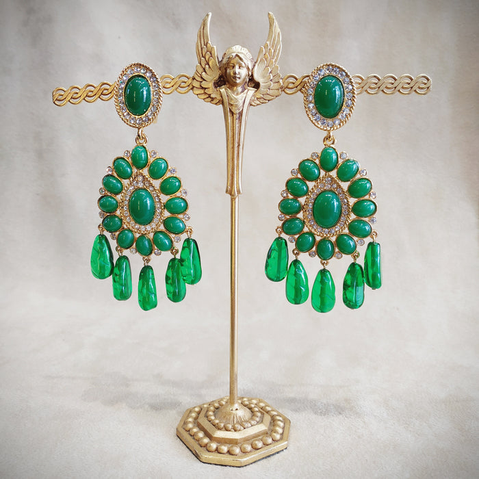 Kenneth Jay Lane. Jade Green glass Chandelier Vintage Clip on Earrings - The Hirst Collection