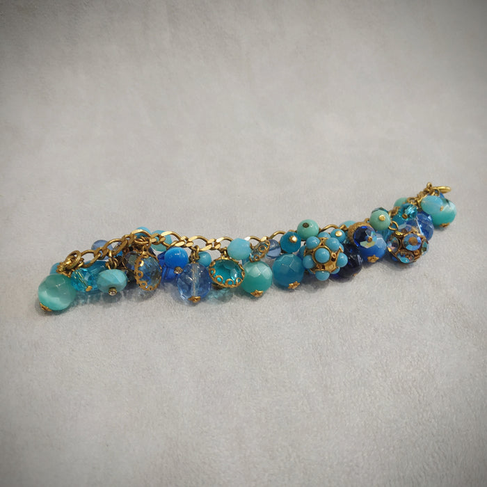 Askew London Blue Turquoise Charm Bracelet Gold Plated Vintage Glass Crystal - The Hirst Collection